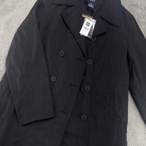 Gap Mens Small Black Double Breasted Trench Coat Lined 123442-01-1 NWT